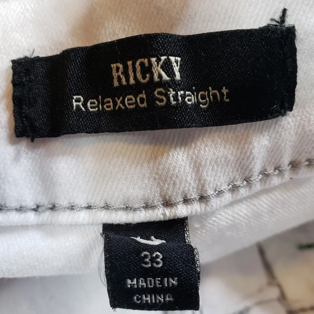 True Religion Ricky Relaxed Straight Leg Jeans Optic White Mens W33 L34 NWT‎